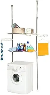 2-Layer Expandable Laundry Shelf Over Washing Machine Storage, Standing Shelf Units Bathroom Space Saver, Adjustable Double Tension Pole Bathroom Organizer