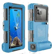 Diving Phone Case,Underwater Snorkeling Housing,Professional Waterproof,for iPhone 16/15/14/13/12/11/XR/XS/X Plus Samsung Galaxy S25/24/23/22/21/Ultra Photography Video Scuba Dive Cell Case-Blue Grey