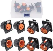 Glarks 8Pcs 3 Pin XLR Male Female Jack with Gold Plated Pin, Chassis Panel Mount Jacks D Series Size, Compatible with Series D Pattern Holes Audio Studio Connector