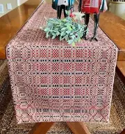 New Primitive Americana RED NAVY BLUE COVERLET TABLE RUNNER Woven Topper 56" L