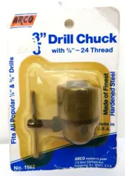 RARE Vtg ARCO 3/8" Drill Chuck with 3/8"-24 Thread #1562 Hardened Steel USA NOS