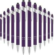 Tenare 12 Pieces 2 in 1 Stylus Metal Ballpoint Pen with Stylus Tip, 1.0 mm Black Ink Ballpoint Pen for Touch Screens(Purple and Silver)