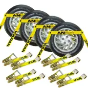 VULCAN Flat Bed Side Rail Car Tie Down - Flat Hooks, 4 Pack - 3300 lbs SWL