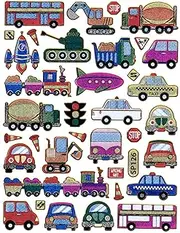 Excavator Bus Zeppelin Taxi Train Truck Police Metallic Glitter Effect 1 Sheet with Many Stickers Size of Sheet 135 x 100 mm Kids Crafts Party Scrabbook