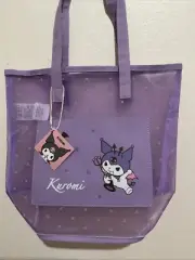 Sanario Kuromi Mesh Tote Bag Purple W/white Dots