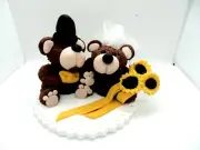 Teddy bear bride & groom figurine / wedding anniversary cake topper