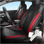 Compatible for Tesla Model 3 Model Y 2023 2022 2021 2020 Car Seat Covers PU Leather Cover All Season Protection Interior Style Accessories(Front,Black RED Half_Y 5_20-22)