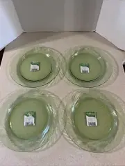 CORELLE COORDINATES " FESTIVA " 10 5/8" GREEN GLASS SWIRL DINNER PLATE SET OF 4