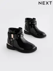Black Patent Bow Ankle Boots (K75331) | $70 - $79