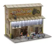 Menards Moe's Cycle Shop O Guage 1:48 scale lighted 4.5v power adapter included