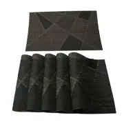 Set of 6 Placemats PVC Cross Woven Washable Dining Table Mats Non Slip Black