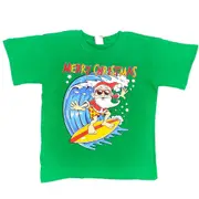 New Kids Christmas Xmas T Shirt Tee Tops 100% Cotton Boys Girls Gift Red White - Santa Surf (Green)
