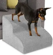 Dog Stairs and Ramp, 2-Step for High Beds and Couch, Pet Steps for Small Dogs With Removable Washable Cover, Non-Slip Soft Foam for Injured Older Pets, Grey-30 cm High