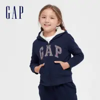 在飛比找蝦皮商城優惠-Gap 女童裝 Logo仿羊羔絨連帽外套-海軍藍(61837