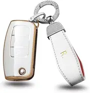 ontto Car Key fob Cover Fit for Ford Focus Fiesta Mondeo Galaxy C-Max S-Max B-Max Territory EcoSport Flip Key case TPU Key Shell Folding Key Holder Keychain Accessories White