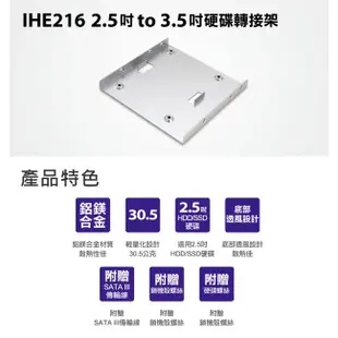Uptech IHE216 2.5吋 to 3.5吋 硬碟轉接架