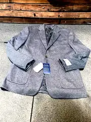 Duchamp London Men 44L slim fit Blue Gray heather Suit jacket Blazer Techno knit