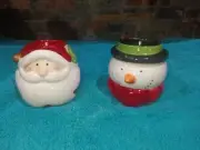 Southern Hospitality 1 Set Of 2 Christmas Candle Holders Santa Clause & Snowman