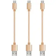 3 Pack 20cm Short Data Transfer Charger Charging Micro USB Cable Cord for Android Phone Device Tablet Bulk Braided Gold Nylon