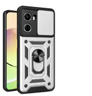 case For Huawei Nova 10 Se 4G Slide Camera Lens Protection and Built in 360 Rotatable Ring Holder - Silver