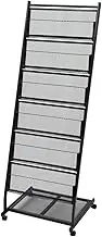 vidaXL Modern High Capacity Magazine Rack - Mobile Metallic Display Stand with 6 Large Shelves - Ideal for Magazines, Books & Brochures, Black