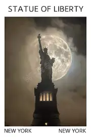 Statue of Liberty 11x17 Print Statue of Liberty Night with Full Moon Wall Decor