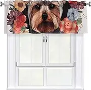 LHBWCVN Yorkie Floral Valances for Windows, Rod Pocket Window Treatment Drapes Farmhouse Kitchen Curtains Short Blackout Window Curtains for Living Room Bedroom Decor 54x18 Inch