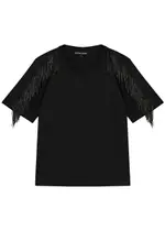 Veronica Beard Scala Fringe-trimmed Cotton T-shirt - Black - XS (UK6 / XS) XS (UK6 / XS)