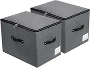 Foldable Fabric Storage Box with Zipper lid, handle, Blankets Clothes Quilts Storage Basket Organizer for Bedroom Closet Shelf, 44×33×31cm, Black Grey, 2pack