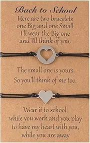 [YALLNASL] Back to School Mother Daughter Gift Bracelets Set - Matching Heart Bracelet for Mom and Daughter - Mommy and Me Mothers Day Birthday Gifts for Mama