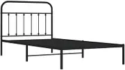 vidaXL King Single Sized Metal Bed Frame with Headboard, Robust Powder-Coated Steel Construction, Under-Bed Storage Option, Black.