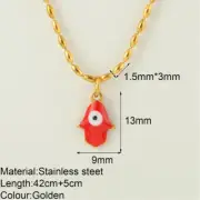 Women Necklace Red Hamsa Pendant in 304 Stainless Steel.