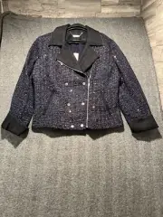 White House Black Market Sequin Tweed Navy Blazer Sz 16 NEW W/tags