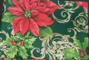 Printed Fabric Tablecloth, 60"x84"Oval, CHRISTMAS MAJESTIC POINSETTIA FLOWERS,NB