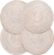 Decvel 4-Pack Rattan Placemats - 13-inch Round Placemats (Whitewash) - Woven Place Mats, Round Table Mats - Wicker Chargers for Dinner Plates, Plate Chargers Boho - Rattan Decor, Kitchen Table Decor
