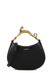 Lanvin Hobo Cat Mini Leather Top, Top Handle Bag, Bag, Black - Light Pink One Size