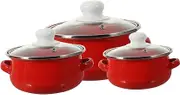 HEALEEP 3Pcs Enamel Cooking Pot Versatile Kitchen Cookware for Soup Instant Noodles and Sauces Ergonomic Design Pots Housewarming