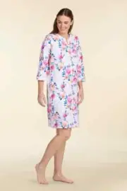 NWT! Miss Elaine Sz L 3/4 Sleeve Interlock Knit Snap Front Short Robe Nightgown