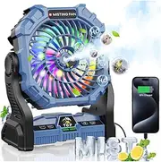 Misting Fan Portable with RGB Lantern, 30000 mAh Rechargeable Battery Operated Camping Mist Fan with Emergency Battery Power Bank Hurricane Supplies, Perfect Cooling Mister for Outdoor Travel