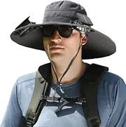 [Generic] Solar Fan Hat,Wide Brim Fishing Hat with 2 Solar Fan,Outdoor UV Protection Sun Hat,USB Charging Fan Fishing Hats for Men