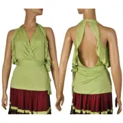 GUCCI TOP OPEN BACK RUFFLES JERSEY BLOUSE GREEN $795 sz IT 42 US 6