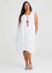 [TS] Plus Size Women's Linen Blend Holiday Dress Size 10 in White - Taking Shape White