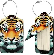 [FJWSLCH] Little Fat Tiger Head Luggage Tag for Suitcases, 1 Suitcase Tags, Identifiers Travel Bag Tags for Luggage Travel Tags, Baggage Tags, Leather Name ID Labels and Metal Loop for Women Men