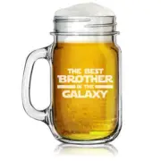 16oz Mason Jar Glass Mug w/ Handle Best Brother In The Galaxy