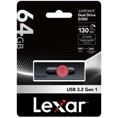 Lexar 64GB JumpDrive Dual Drive D300 USB 3.1 Type-C & Type-A USB Flash Drive