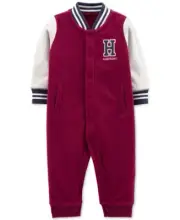 Carter's Boys' Rompers BURGUNDY - Burgundy & Navy 'Handsome' Varsity Playsuit -