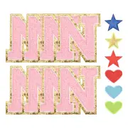 Chenille Letter Patches Iron on Letter Patch N with Heart Star Patch 3" Pink