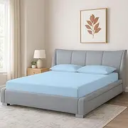 Shreem Linen Super Single Waterbed Sheets, 4-Piece 100% Egyptian Cotton Attached Sheet Set with 15" Deep Pocket, Soft & Breathable Bedsheets for Water Beds, Light Blue Solid