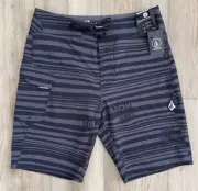 NWT Volcom Boy's Mod Tech Board Shorts, Black / Gray Logo Print, Size 14 / 27