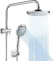 [LiwCho] 8" Rain Shower Head Set 2 in 1 Shower Rail Wall Mounted 9-Mode Handheld Spray Round Bathroom(Chrome)